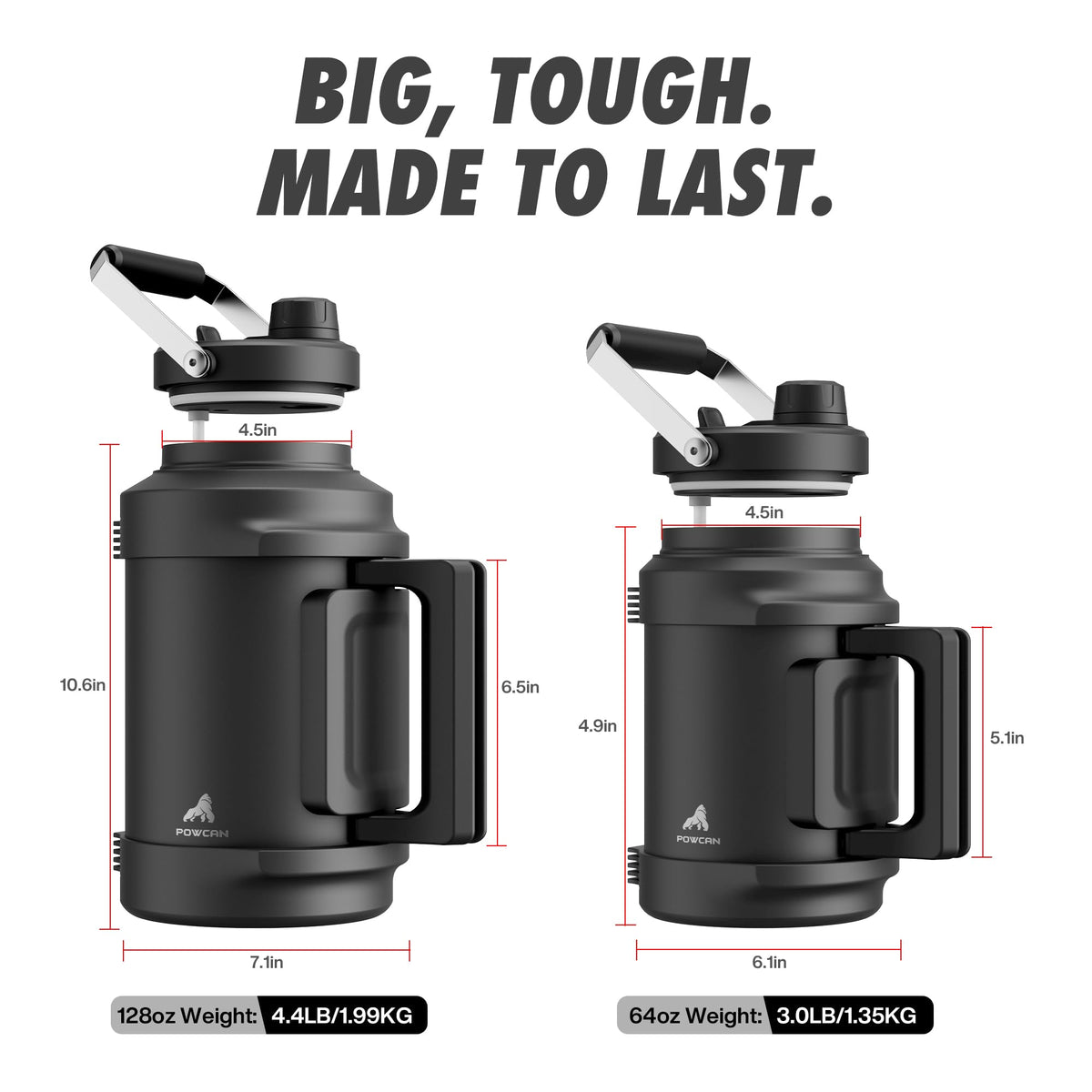 POWCAN 128 oz capacity suits gym, bike rides, and road trips.