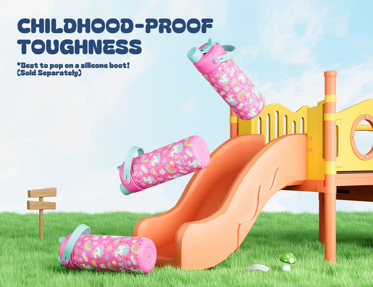 Powcan unicorn design encourages kids to drink more at school.