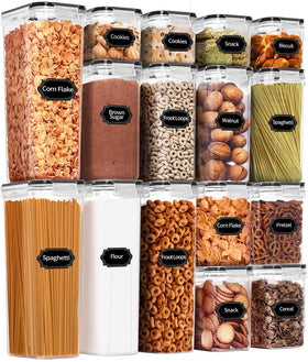 PRAKI airtight storage large tall containers arranged in a pantry for organized storage.