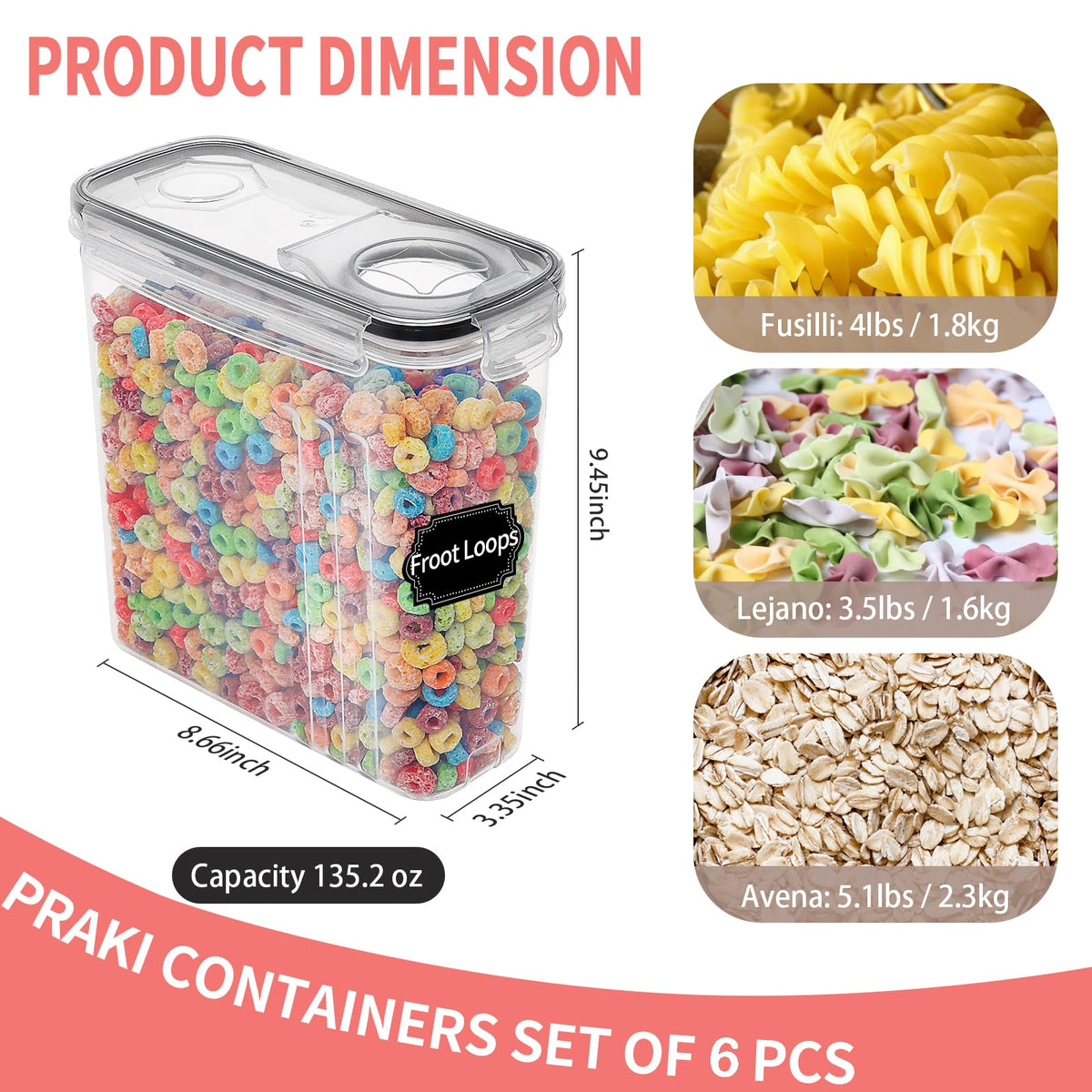 PRAKI pour-spout design enables easy dispensing without full lid removal.