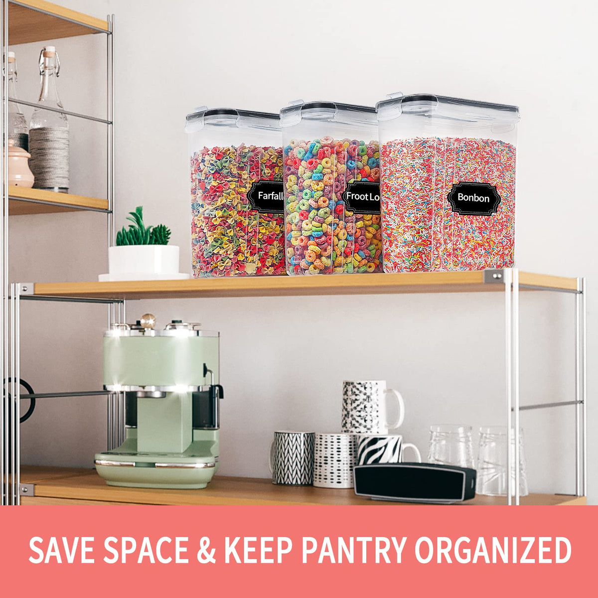 PRAKI stackable containers maximize cabinet space.