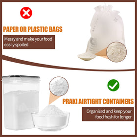 PRAKI stackable storage layout saving cabinet space while keeping contents visible.