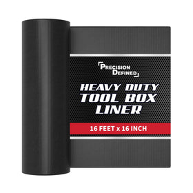 Precision Defined tool box liner unrolled in a drawer keeps tools organized and protected
