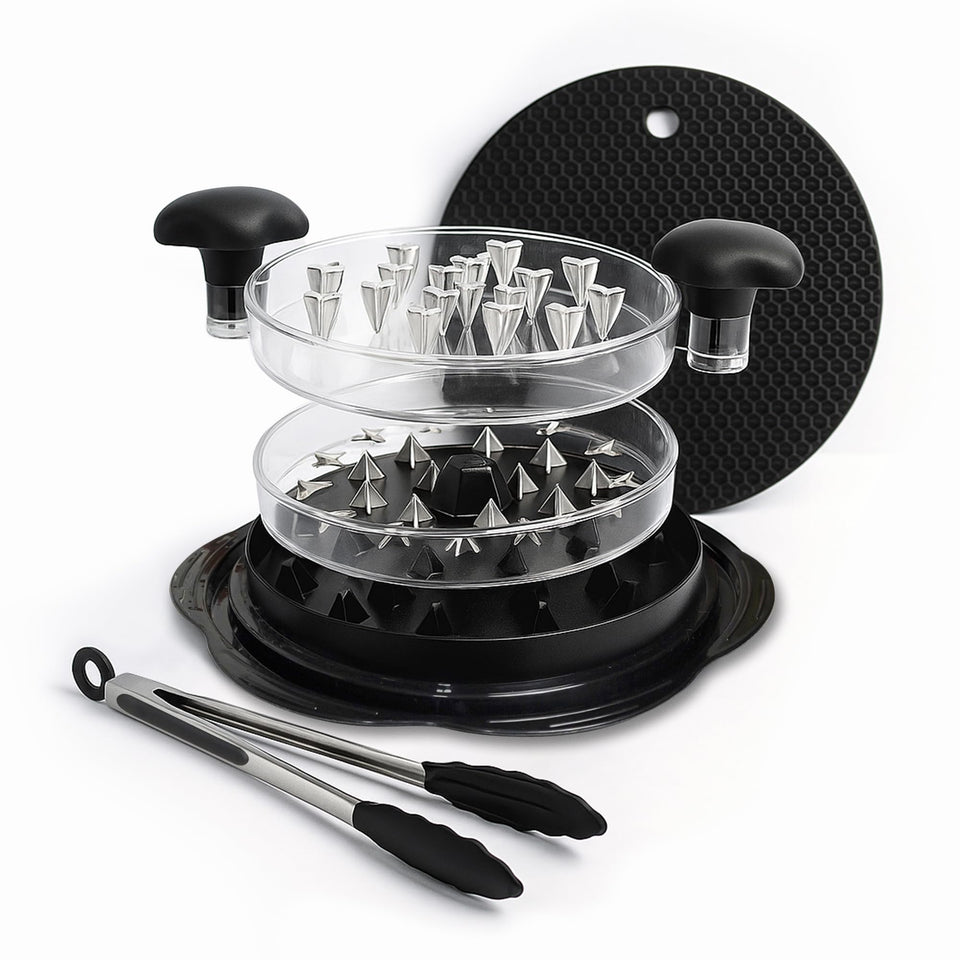 PrepMate Chicken Shredder top view shows durable spikes for fast shredding.