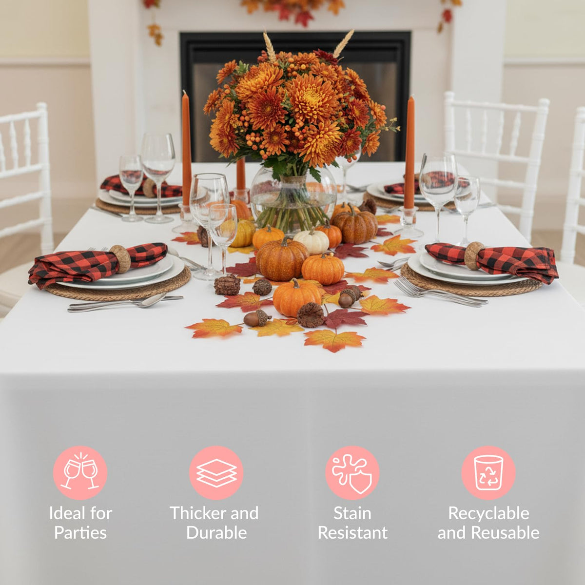Prestee rectangle table cloth 24-pack stacked for prep.