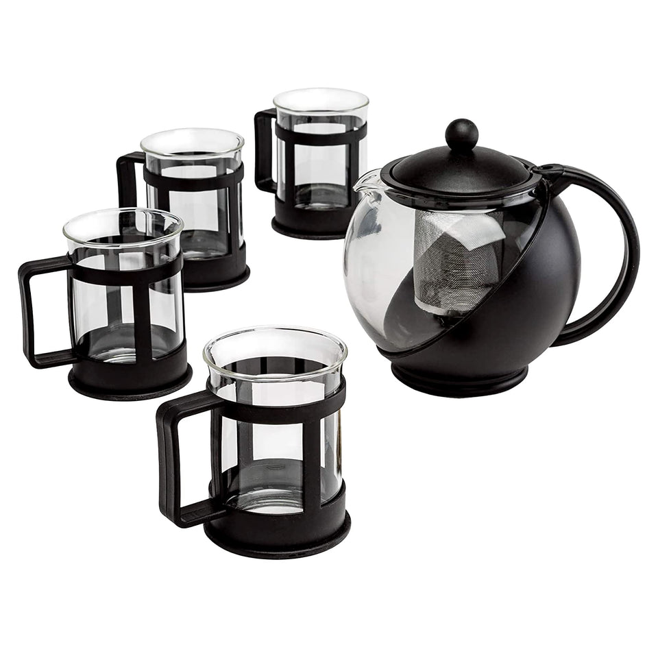Primula Half Moon teapot with lid shown in clear glass, ideal for entertaining