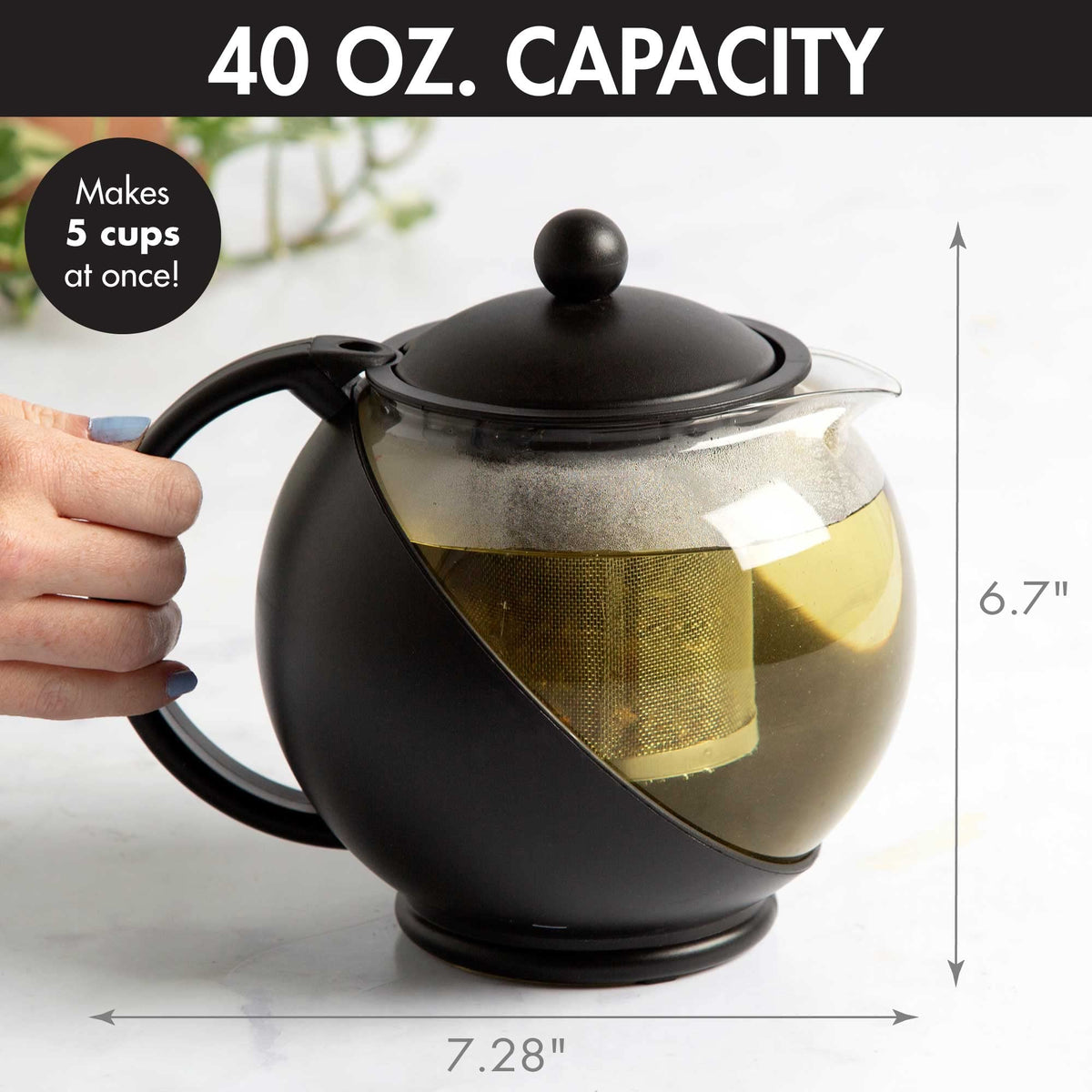 Primula teapot pour spout delivers drip-free pouring for easy serving.