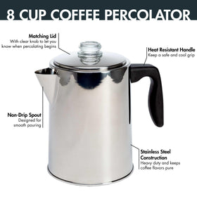 Primula Stovetop Coffee Percolator removable filter basket for easy cleanup