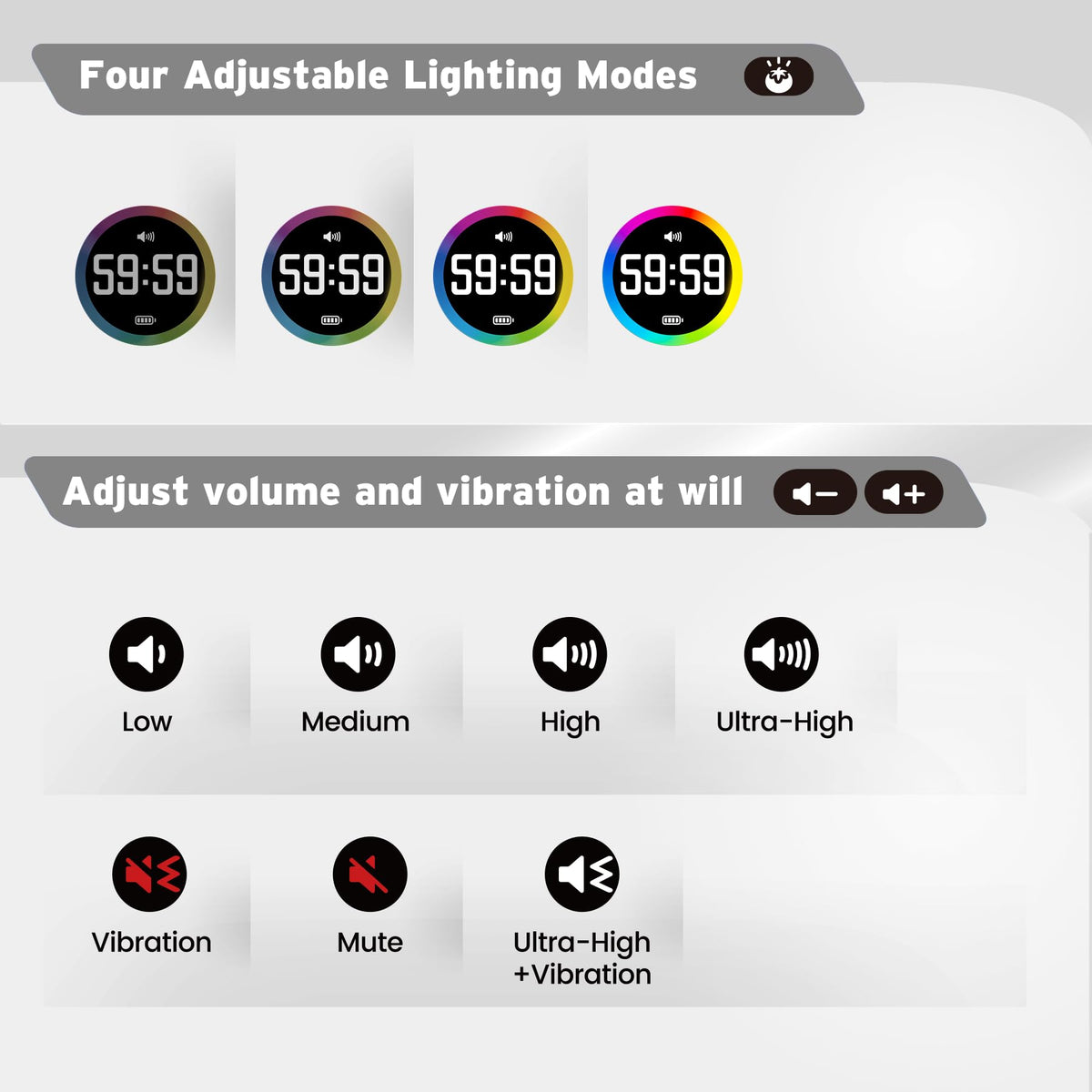 Printers Jack Pomodoro Timer silent and vibration modes reduce distractions.