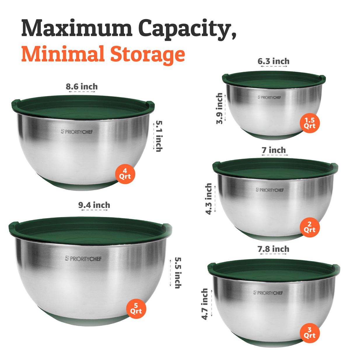 Priority Chef bowls with non-slip silicone base stay steady during prep.