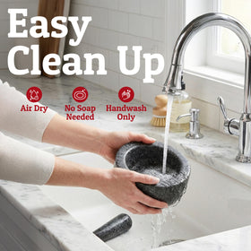 Priority Chef easy-clean granite surface simplifies cleanup after sauces.