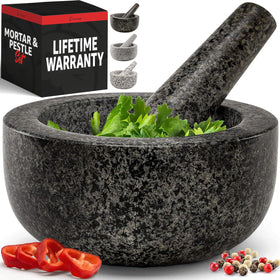 Priority Chef granite mortar and pestle set with 1.5 cup capacity for fresh guacamole.