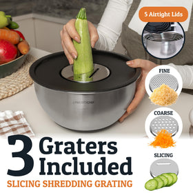 Priority Chef bowls show inner measurement marks for precise mixing.