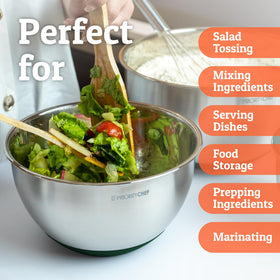 Priority Chef nesting design bowls save cabinet space when stored together.