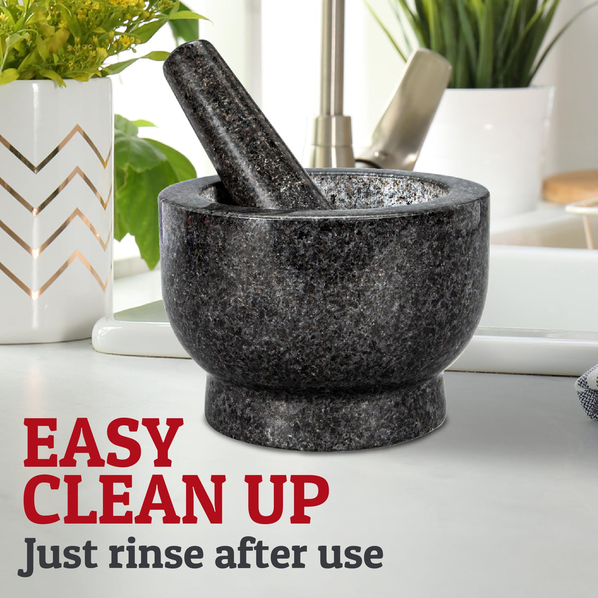 Priority Chef elegant black granite molcajete bowl for stylish cooking