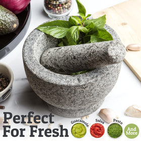 Elegant Priority Chef granite mortar displayed on kitchen counter as a stylish tool.