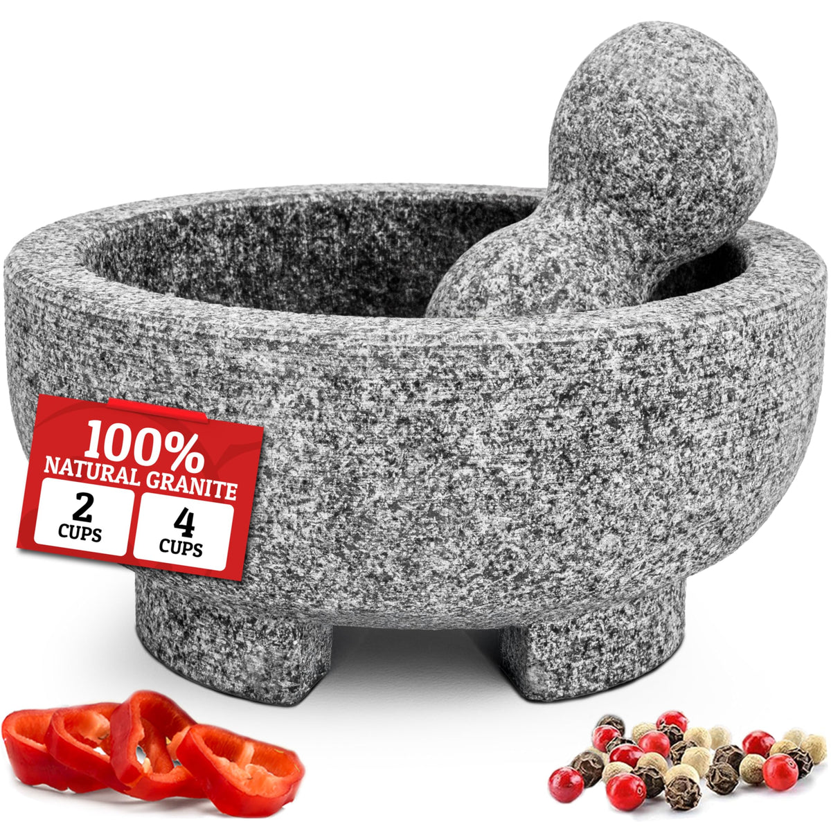 Priority Chef granite mortar and pestle set on kitchen counter for fresh spice grinding.