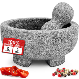 Priority Chef granite mortar and pestle set on kitchen counter for fresh spice grinding.