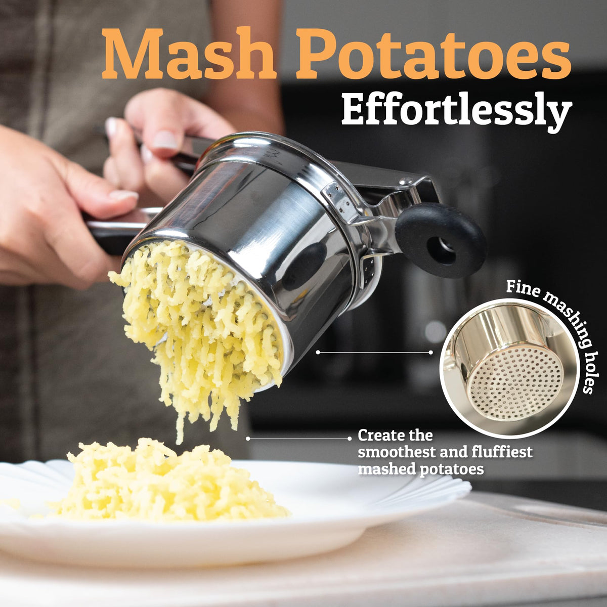 PriorityChef heavy-duty stainless steel ricer demonstrates durability for daily use