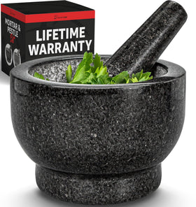 Priority Chef large granite mortar and pestle front view for fresh sauces.
