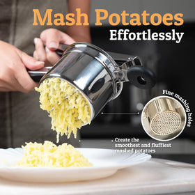 Priority Chef potato ricer 3-disc system showing texture options.