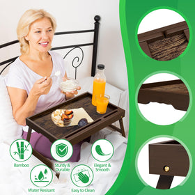 Promitop bamboo breakfast tray detachable stand holds tablets securely for hands-free meals.