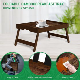 Promitop bamboo breakfast tray stable surface supports meals and laptops without wobble.