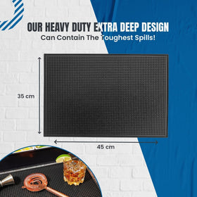 Large 18x12 inch mat fits most bars and tables.