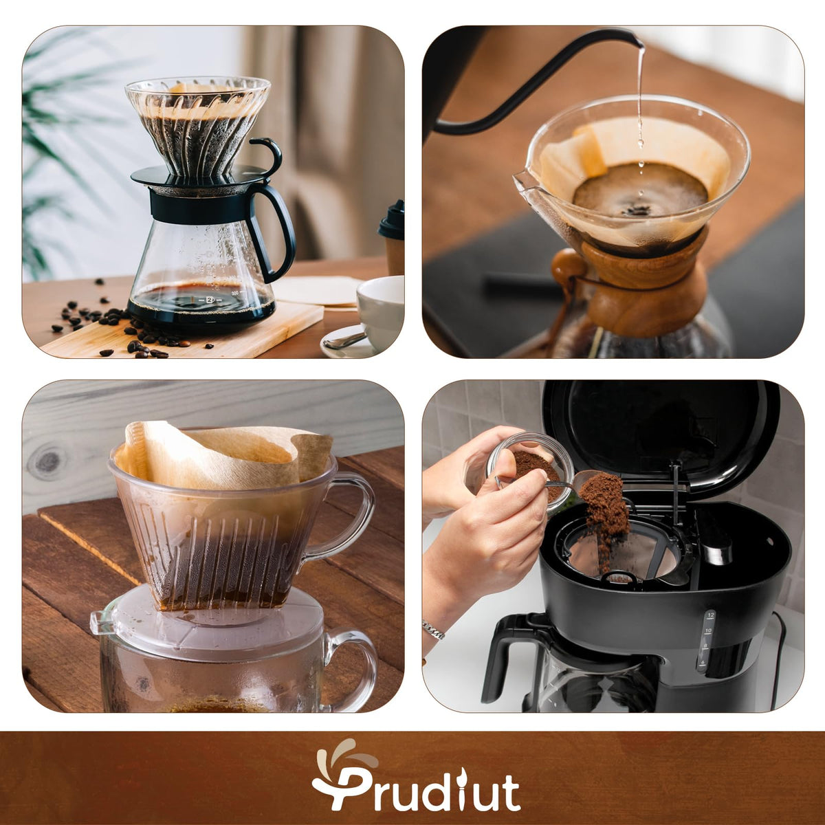 Prudiut No.4 unbleached, compostable wood pulp filter material.