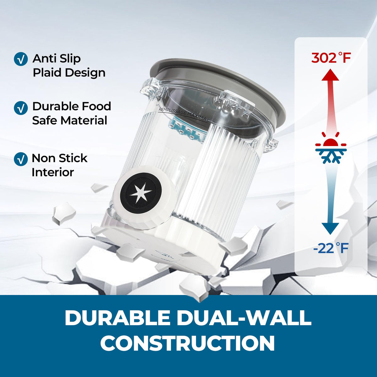 Psasrm PC material is heat and cold resistant for durable use.