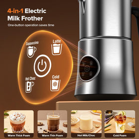 PSIIDAN 4-in-1 milk frother creating warm thick foam for cafe-style drinks.
