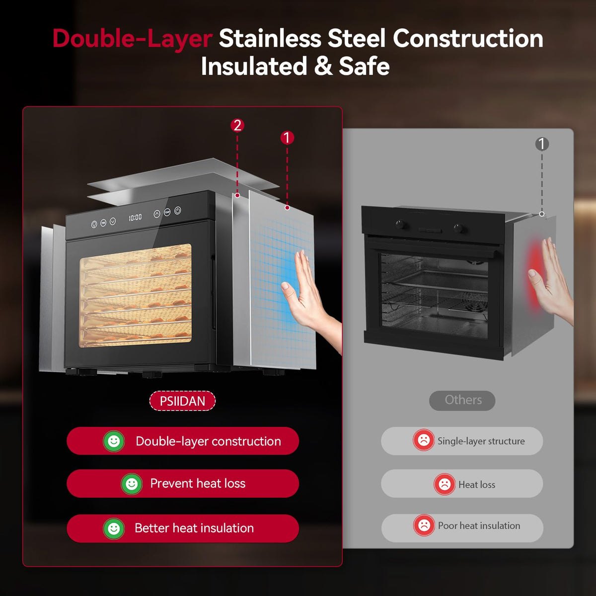 PSIIDAN includes non-stick sheet and solid tray for versatile recipes