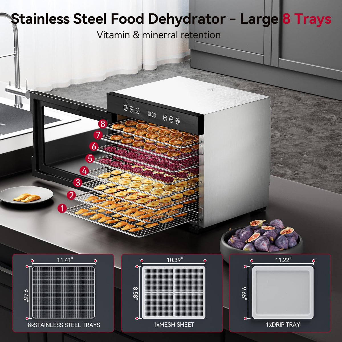 PSIIDAN dehydrator mesh tray included for small items.