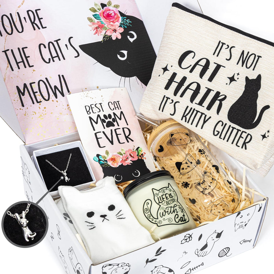 PuGez Cat Mom Gift Box featuring cheerful cat design, ideal for gifting and unboxing joy.