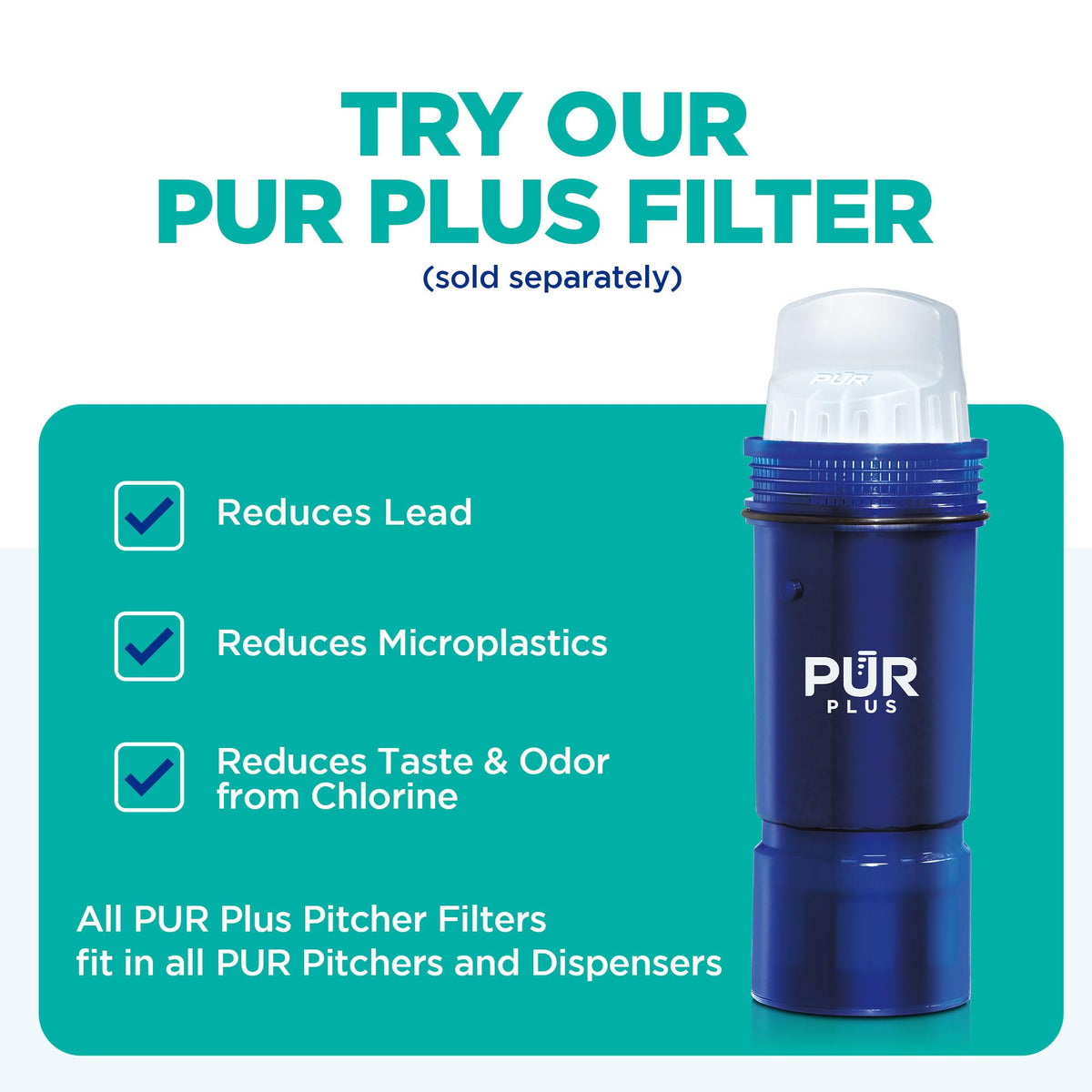 PUR 7-Cup pitcher 7cup capacity reduces frequent refills.