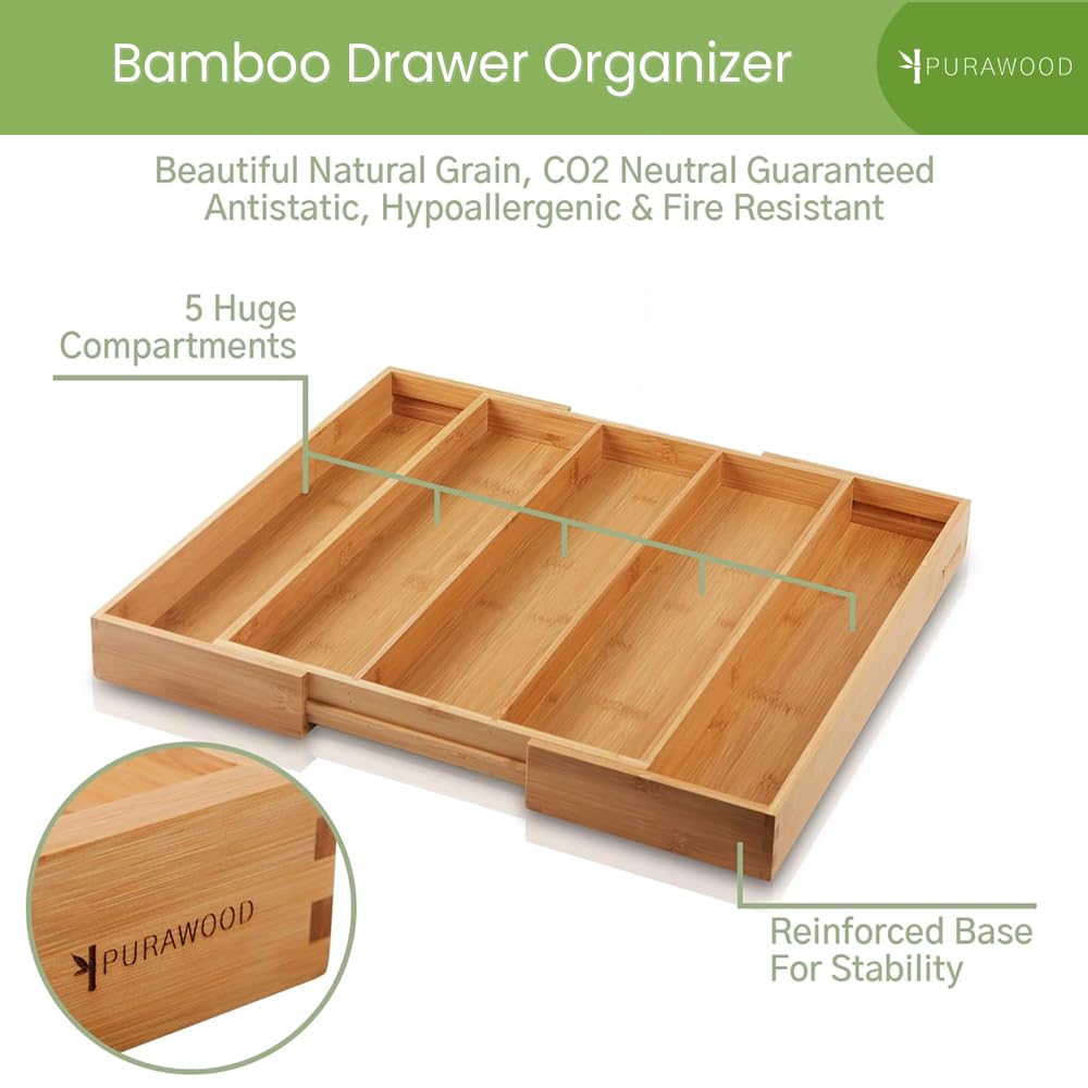 Purawood bamboo drawer organizer highlighting durable construction