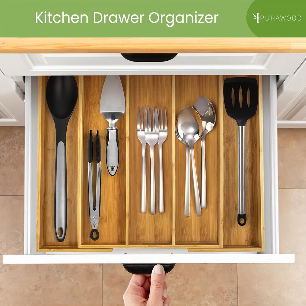 Purawood drawer organizer easy to wipe clean with damp cloth