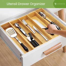 Purawood easy-clean kitchen organizer helps maintain a tidy, clutter-free drawer