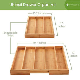 Purawood expandable utensil tray fits 7 to 9 compartments for versatile storage