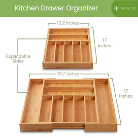 Purawood silverware drawer tray keeps flatware organized and easy to access
