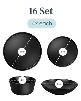 Pure Living Interior Design 16-piece dinnerware set soup plates elevate everyday meals with matte black.