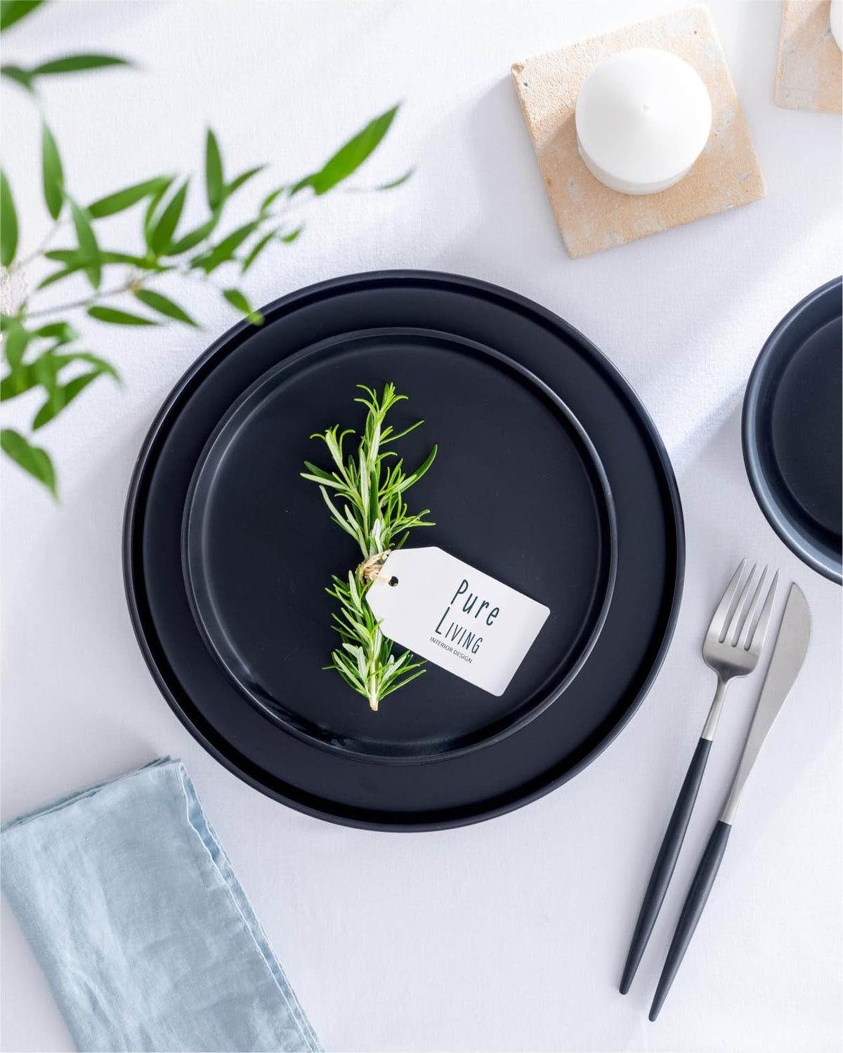 Pure Living Interior Design dishwasher-safe dishes simplify after-meal cleanup.