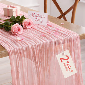 Pureegg dusty pink cheesecloth table runner with soft drape for elegant tables.
