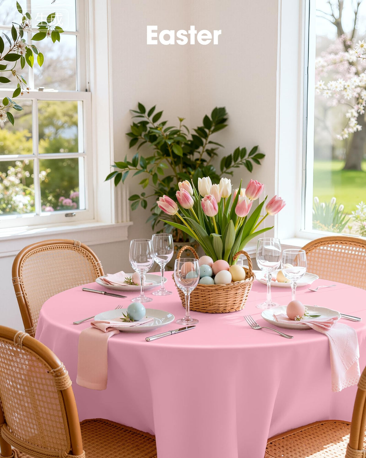 Pureegg pink tablecloth ideal for Easter, Valentine’s, and Mother’s Day