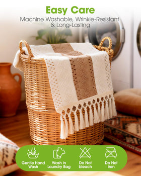 Pureegg Farmhouse Boho table runner on kitchen island for cohesive decor
