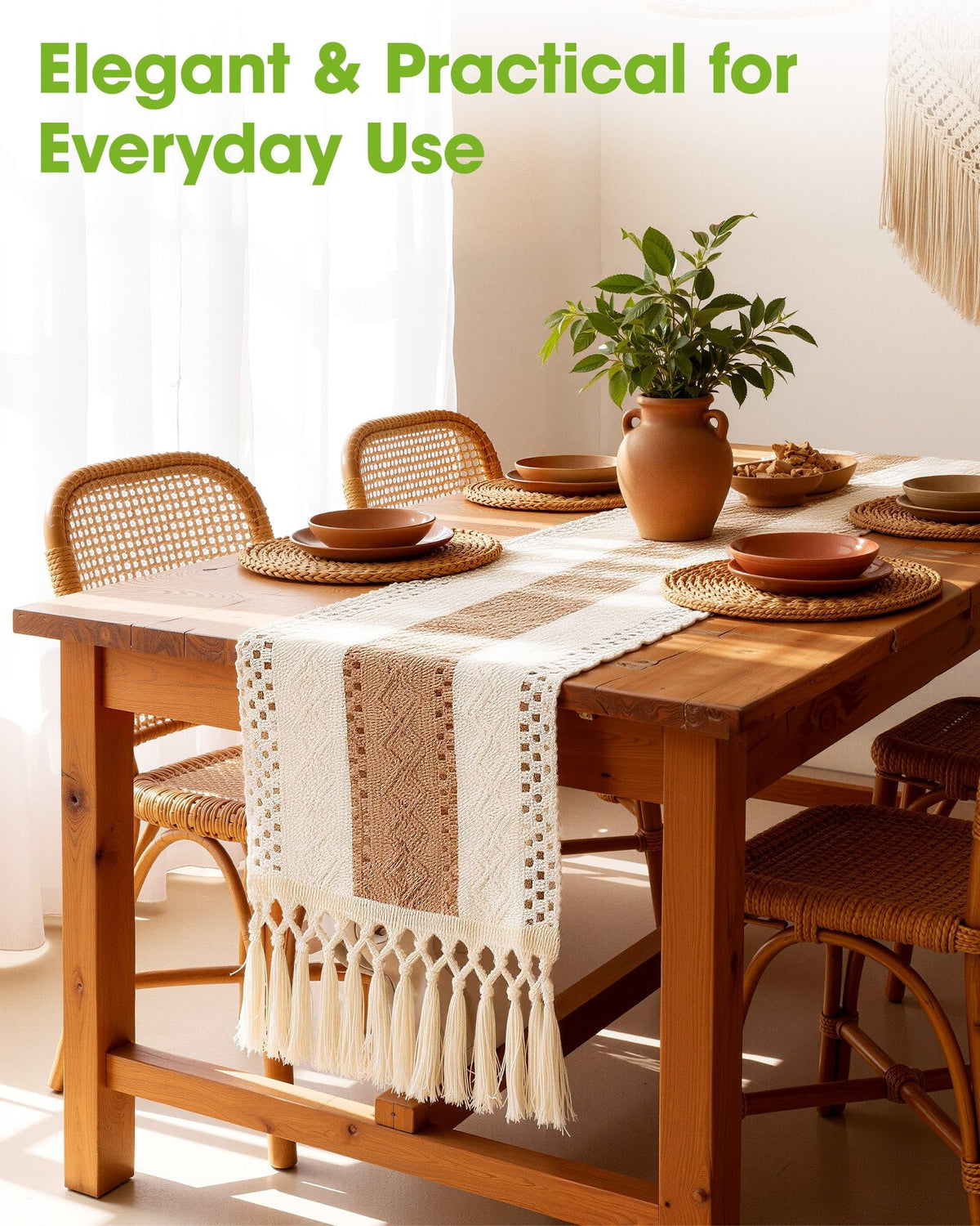 Pureegg Farmhouse Boho table runner linen weave texture adds warmth to tables
