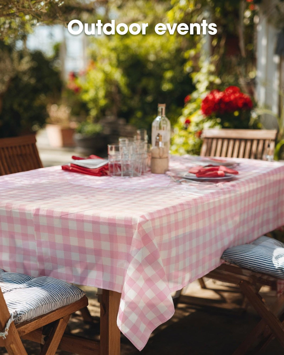 Pureegg outdoor picnic setup with pink gingham tablecloth