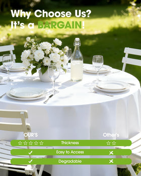 Pureegg picnic setup with white round table cloth on outdoor table