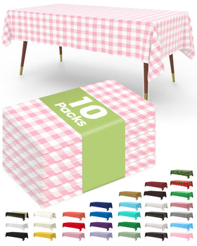 Pureegg pink gingham tablecloth on a dining table showing cheerful style and size
