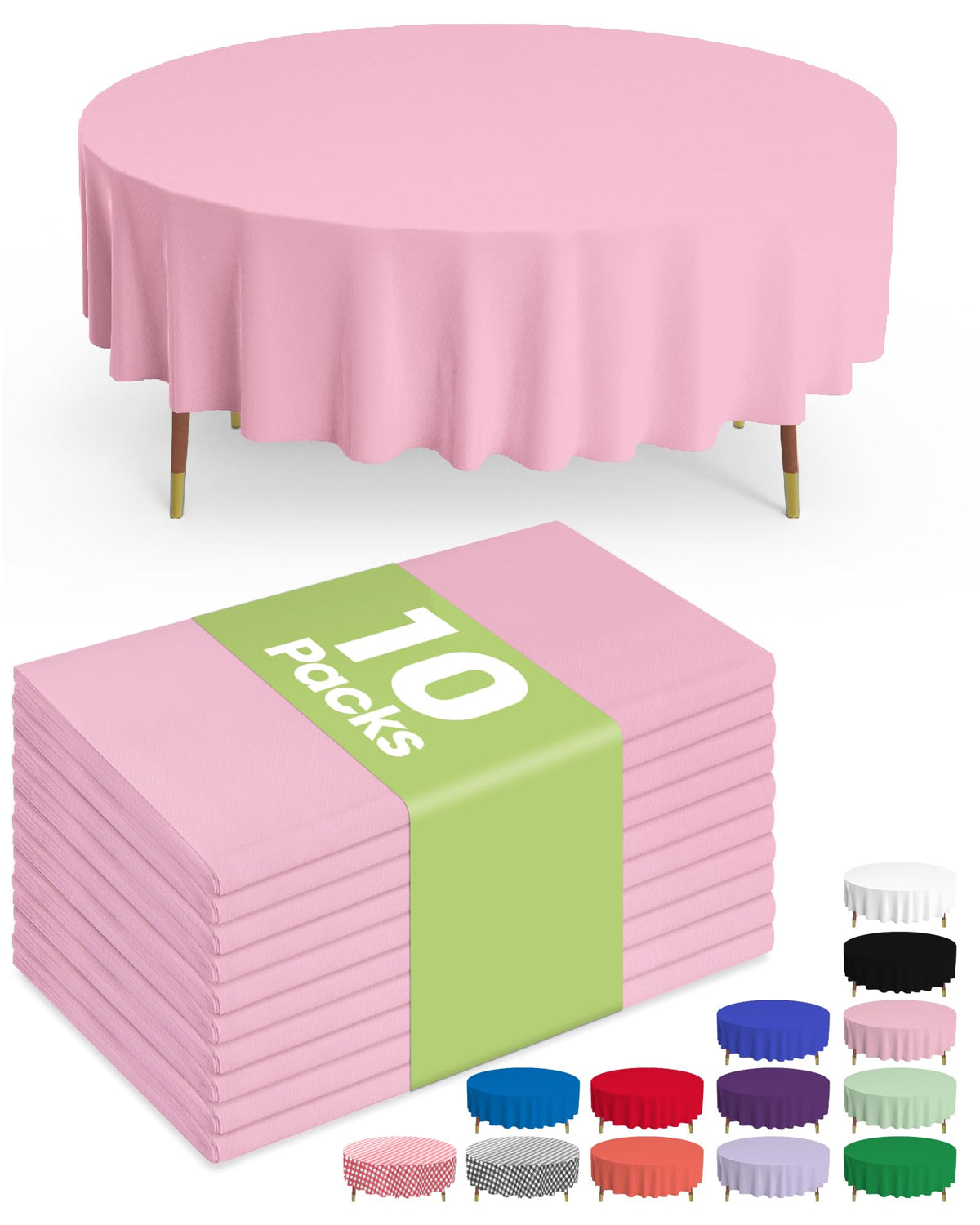 Pureegg round 84-inch pink tablecloth protecting surfaces at an event